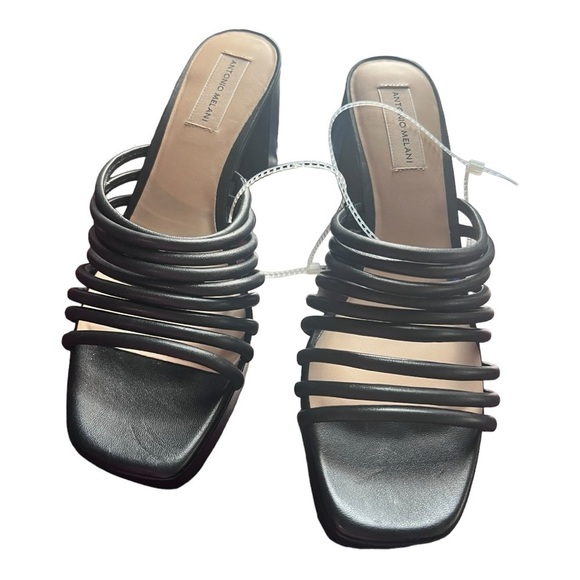 Antonio Melani Bree Tubular Black Slip On Block Heel Open Toe Sandals Size 9.5 - Picture 13 of 15